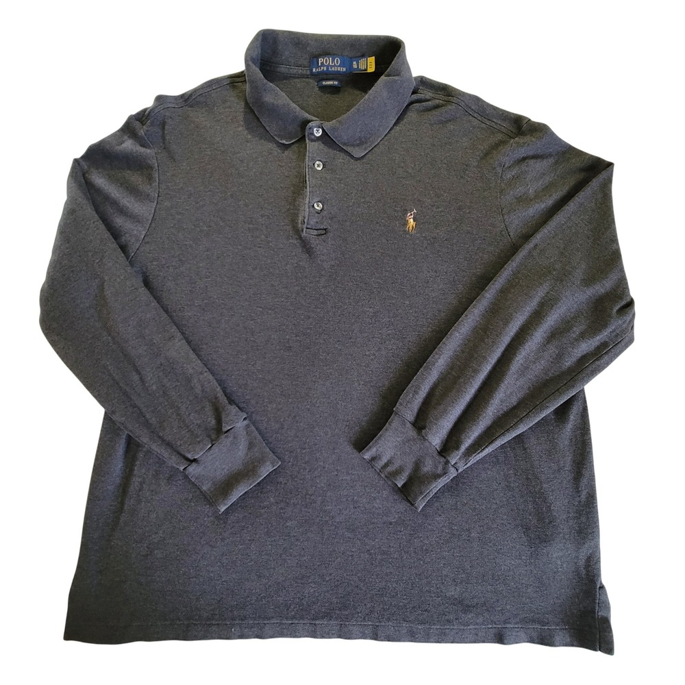 Polo Ralph Lauren Long Sleeve Polo Mens XL Charcoal Gray Classic Fit Cotton